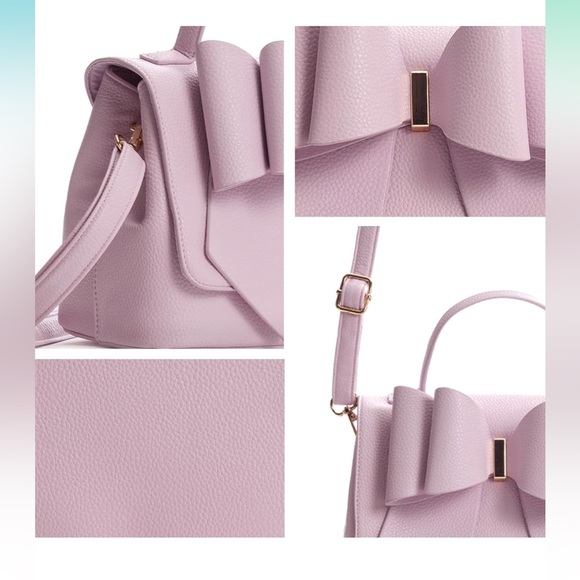 NWT-Adorable Pink Pebbled Vegan Bag w/ Cute Pink Bow. Crossbody 🎀 - Picture 2 of 11